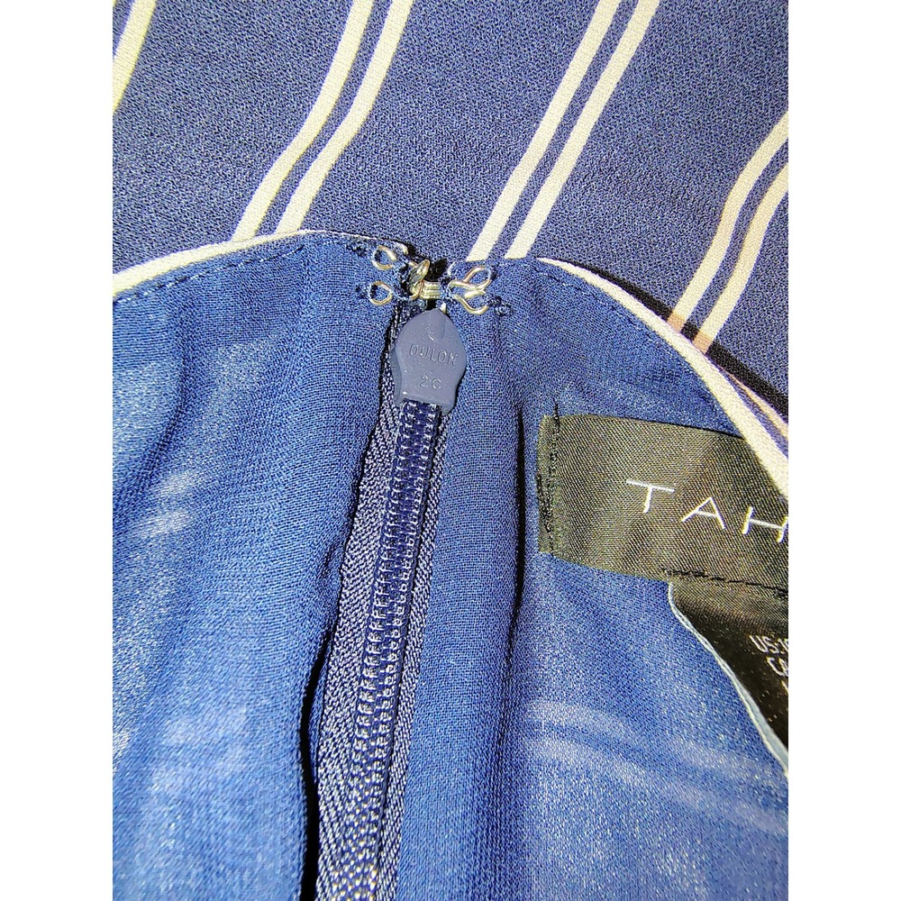 Tahari Navy Blue White Striped Wide Leg Sleeveless Jumpsuit with Pockets - Picture 12 of 16